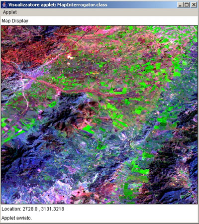 Applet window in BlueJ (Composite Landsat 147  Guadalentintin valley) [Author: Ezio Crestaz]