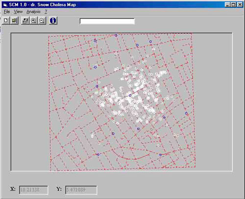 Visual Basic: applicazione di analisi spaziale di dati epidemiologici (colera e punti dacqua nel caso storico del Dott. Snow) [Autore: Ezio Crestaz]